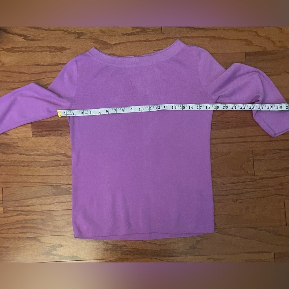 Talbots- Purple 3/4 Sleeve Top with Gold Buttons in the Back Size M - Picture 7 of 10
